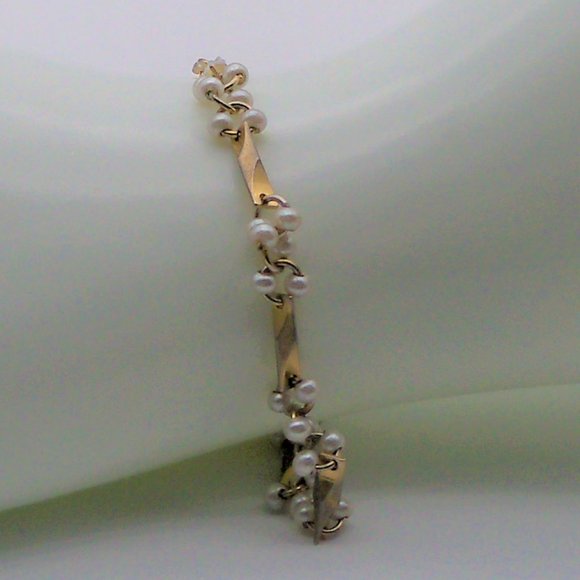 Small Pearls Gold Tone 3 Strand Necklaces and Bracelet Set - Picture 8 of 16